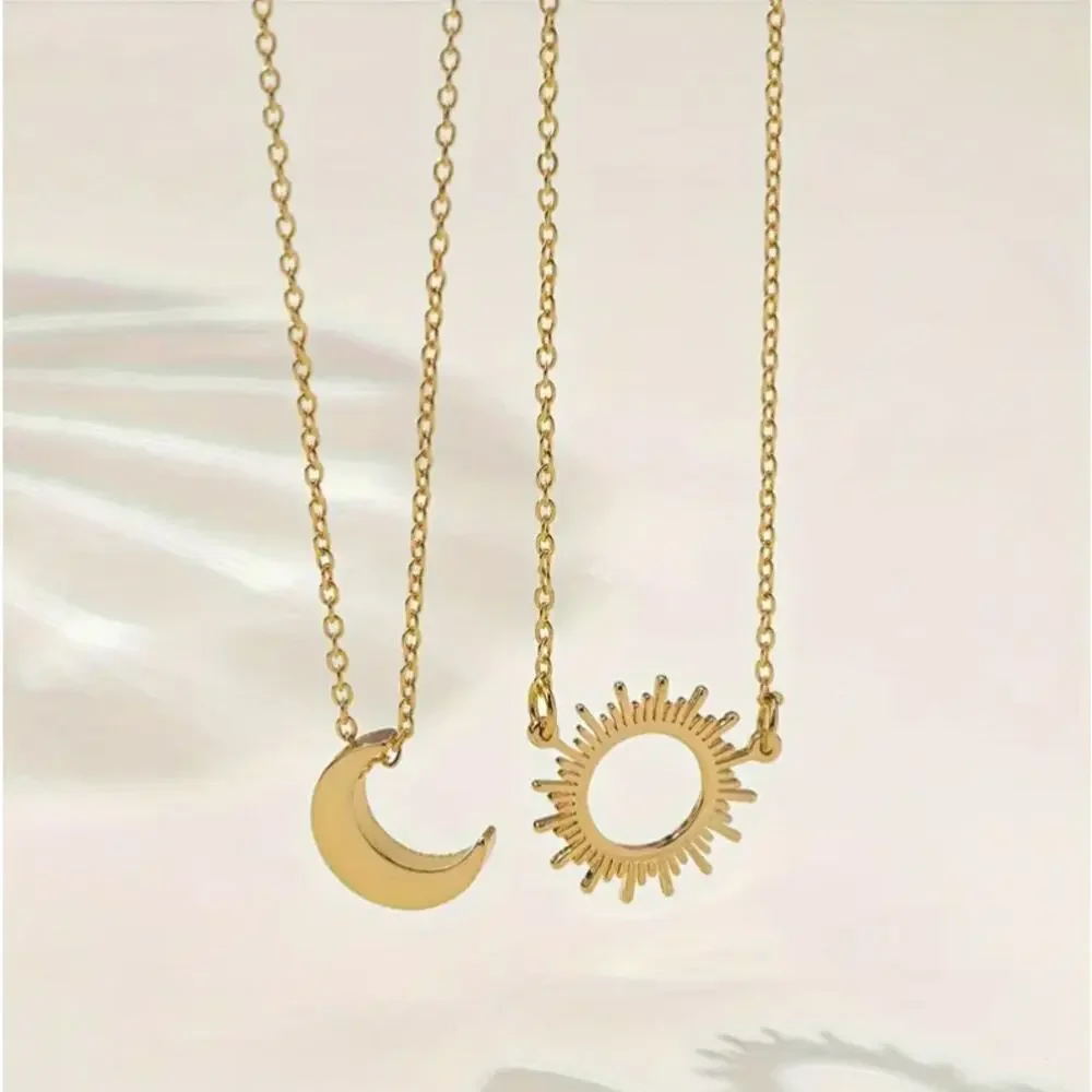 NEW - 2ct Sun and Moon gold Necklaces, Stackable Celestial Sun & Moon